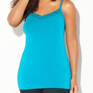 Catherines Suprema Dk Turquoise Cotton Camisole /w Lace NWT-3XWP (petite)